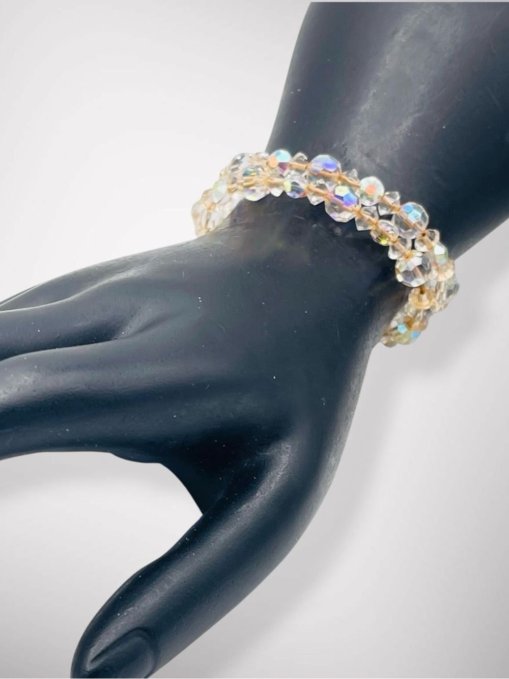 Dazzling Vintage Aurora Borealis Crystal Strand Memory Wire Wrap Bracelet